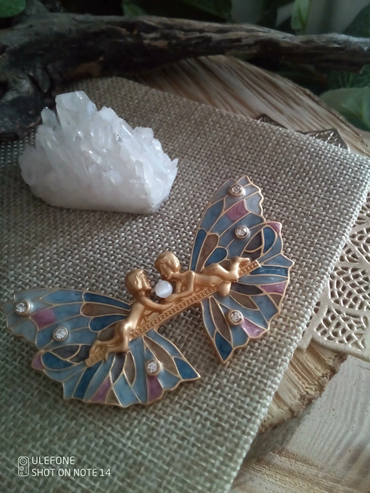 Broche anges ailés avec pierre de sélénite naturelle – photo 2